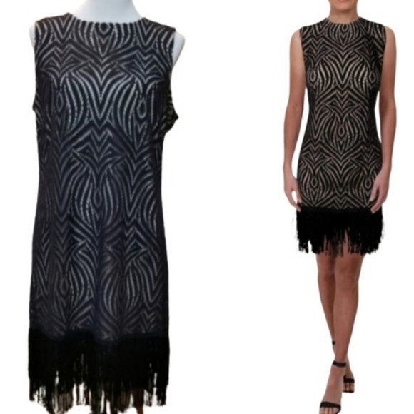 julia jordan Dresses & Skirts - 🆕️⬇️🎉HOST PICK🎉 Julia Jordan Black Fringed Hem Lace Shift Dress